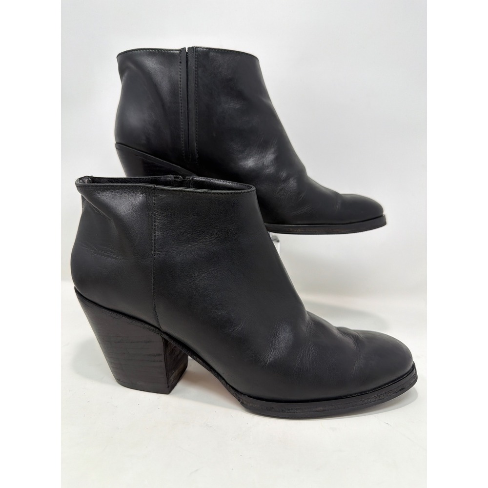 Rachel Comey Black Leather Ankle Boots Block Heel Side Zip Womens Size 9‎